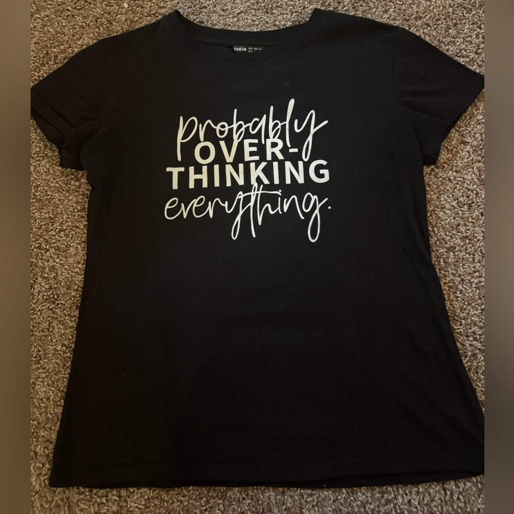 SHEIN Black Tee with Playful White Script